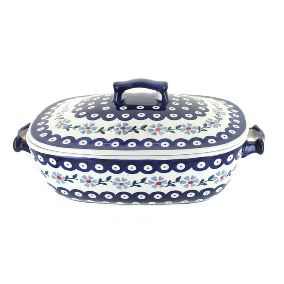 Blue Rose Polish Pottery Blue Violet Roaster with Lid