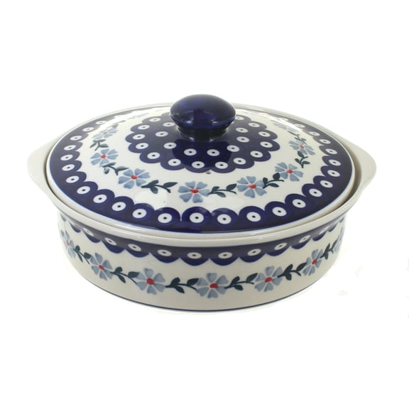 Blue Rose Polish Pottery Blue Violet Round Baker with Lid
