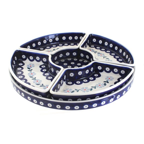 Blue Rose Polish Pottery Blue Violet Tray with 4 Plates