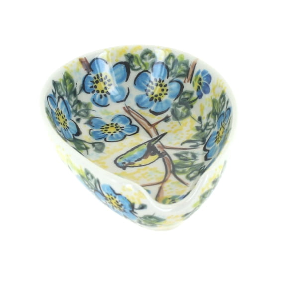 Blue Rose Polish Pottery Bluebird Garden Small Spoon Rest