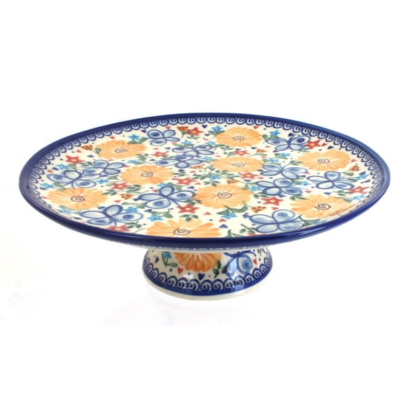 Blue Rose Polish Pottery Butterfly Cake Plate