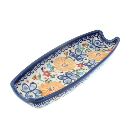 Blue Rose Polish Pottery Butterfly Corn on the Cob Dish
