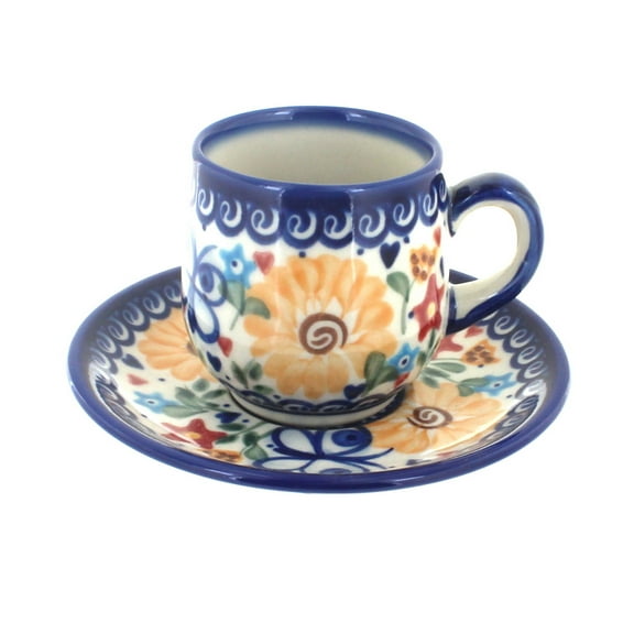 Blue Rose Polish Pottery Butterfly Espresso Cup & Saucer