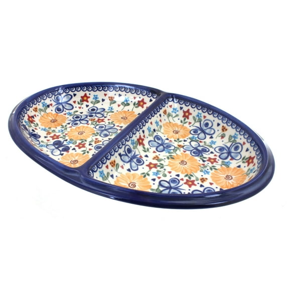 Blue Rose Polish Pottery Butterfly Large Divided Dish
