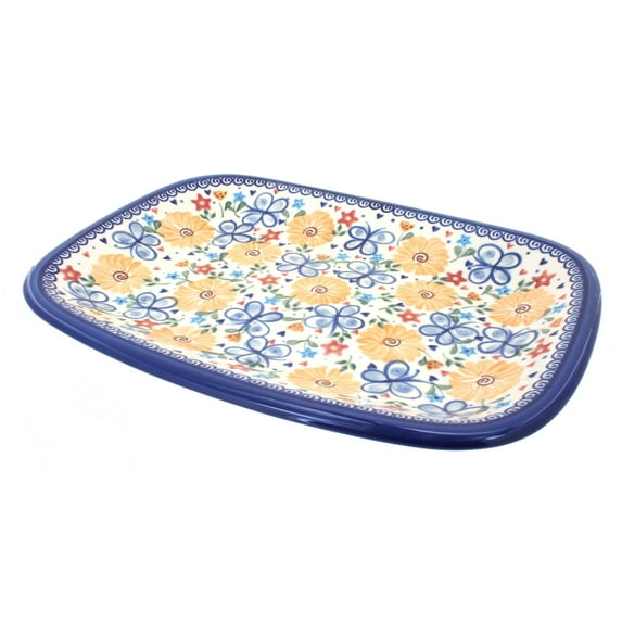 Blue Rose Polish Pottery Butterfly Large Rectangular Serving Platter