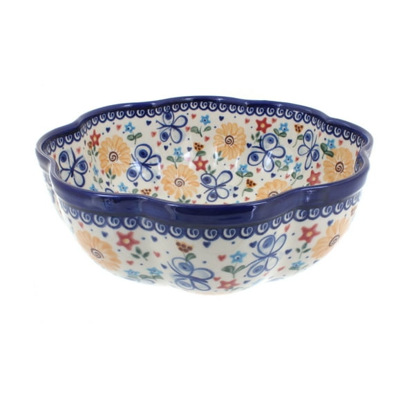 Blue Rose Polish Pottery Butterfly Large Scallop Bowl