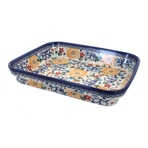 Blue Rose Polish Pottery Butterfly Medium Rectangular Baker