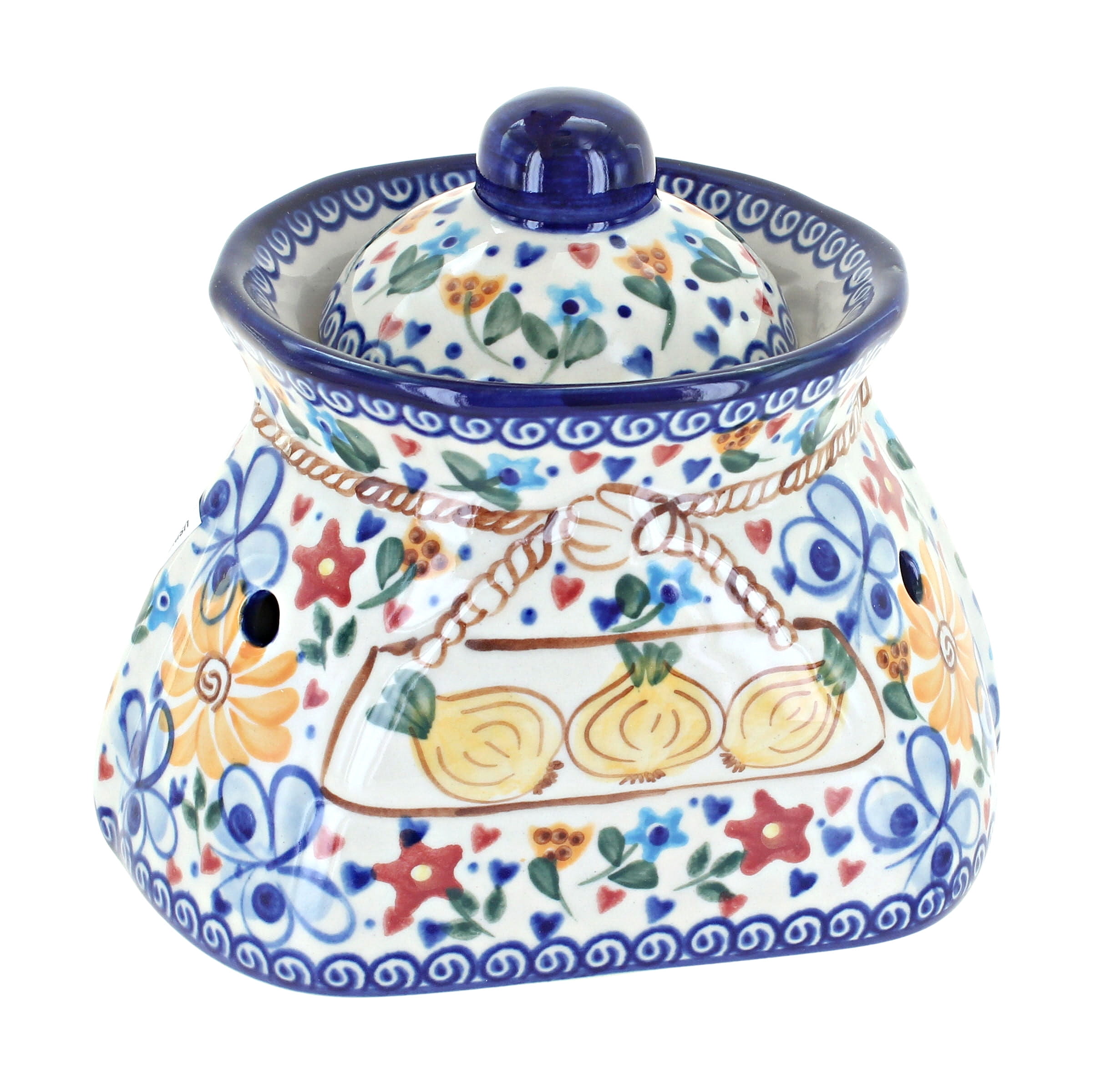 Blue Rose Polish Pottery Butterfly Small Garlic Keeper
