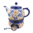 thumbnail image 1 of Blue Rose Polish Pottery Butterfly Teapot with Warmer & Candle Holder, 1 of 2