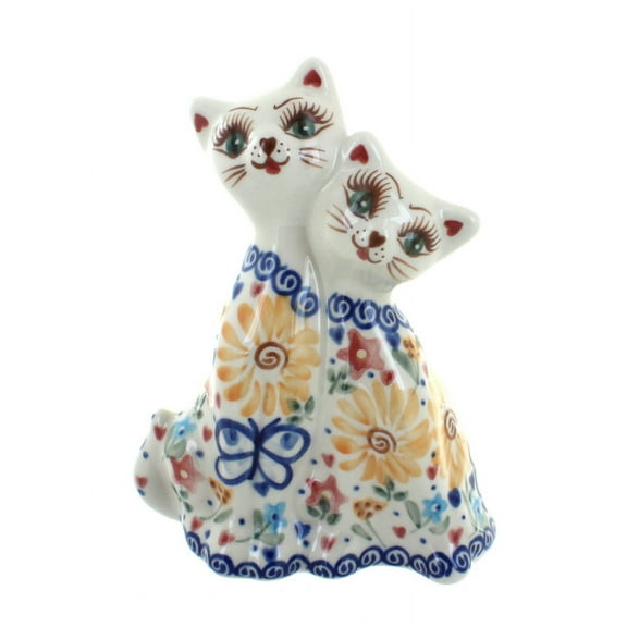 Blue Rose Polish Pottery Butterfly Twin Cats