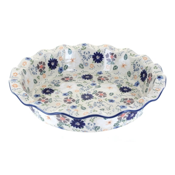 Blue Rose Polish Pottery Carnival Pie Plate