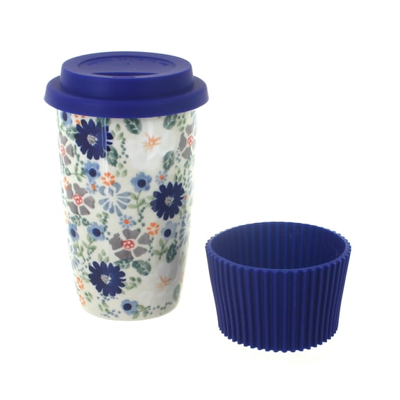 Blue Rose Polish Pottery Carnival Travel Coffee Mug