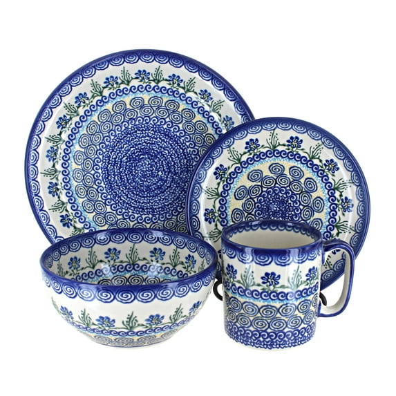 Blue Rose Polish Pottery Charleston 4 Piece Place Setting - Service for 1
