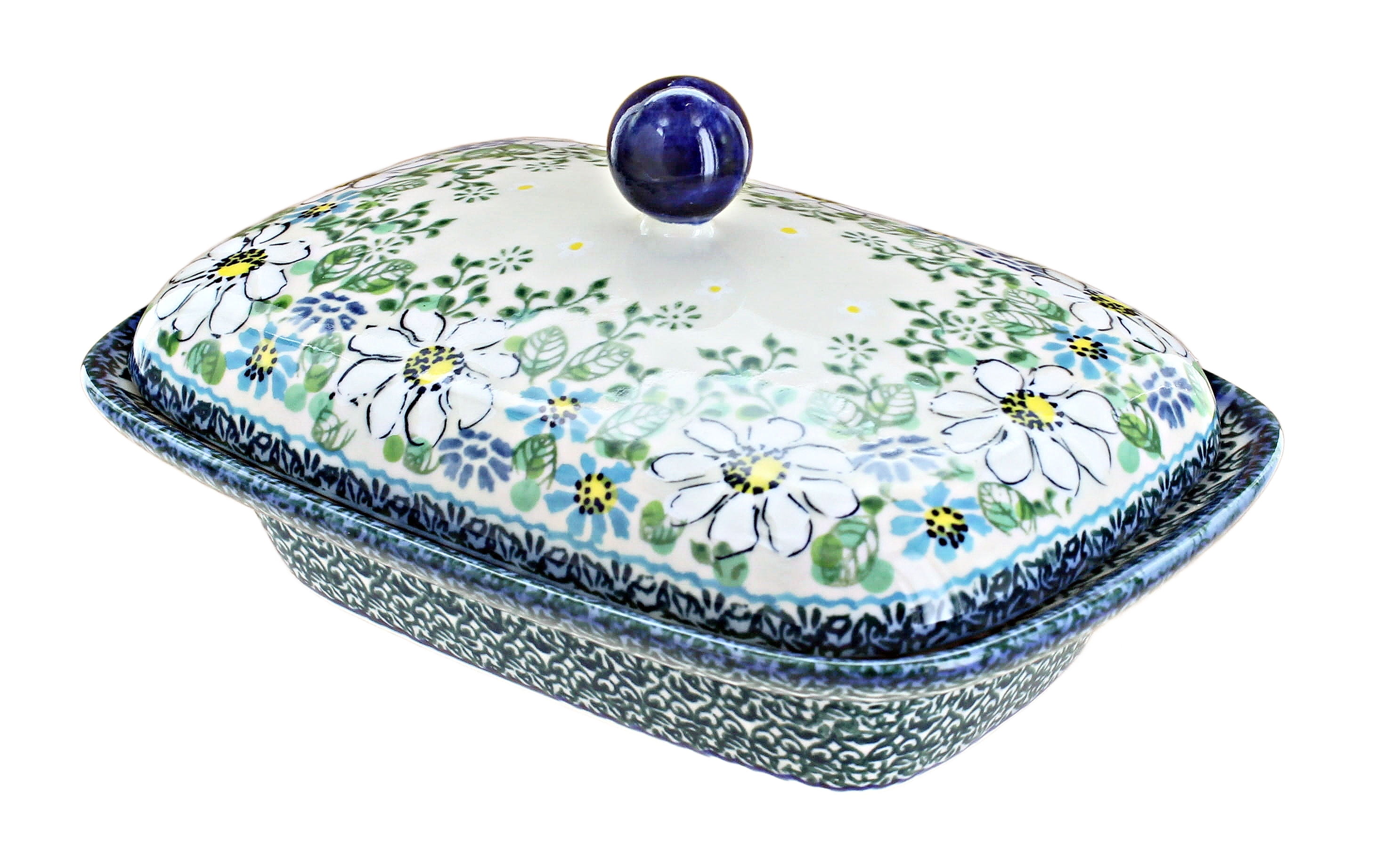 Blue Rose Polish Pottery Wall Cross – Hand-Painted Ceramic Decoration, 7.75" X 4.5"