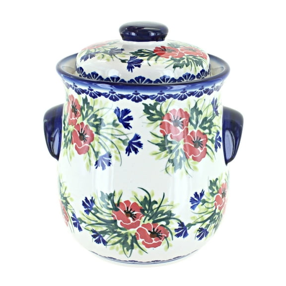 Blue Rose Polish Pottery Cherry Red Boquet Cookie Jar