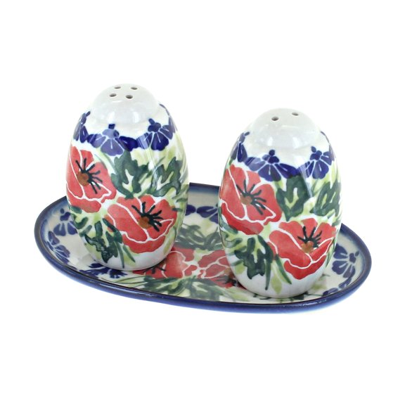 Blue Rose Polish Pottery Cherry Red Bouquet Salt & Pepper Shakers