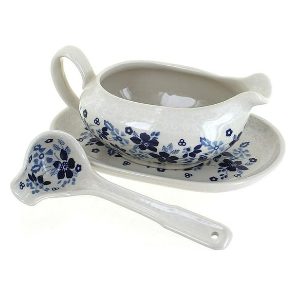Blue Rose Polish Pottery Christiana Gravy Boat & Ladle Set - 1.5 Cup, Handmade Stoneware - Holiday Dinners, Sauces, Biscuits - Dishwasher, Microwave Safe