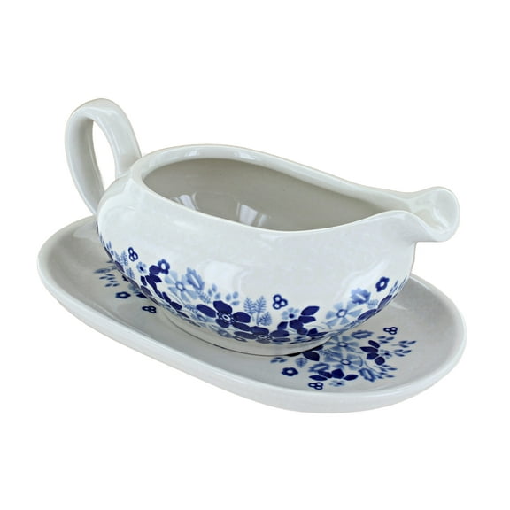 Blue Rose Polish Pottery Christiana Gravy Boat & Plate