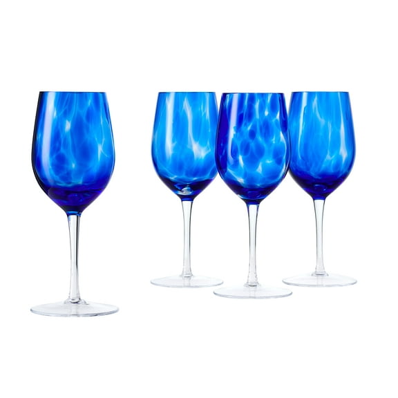 Blue Rose Polish Pottery Cobalt Confetti Wine Glass Set