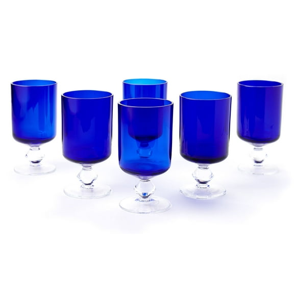 Blue Rose Polish Pottery Cobalt Hurricane Wine Glass - Set of 6
