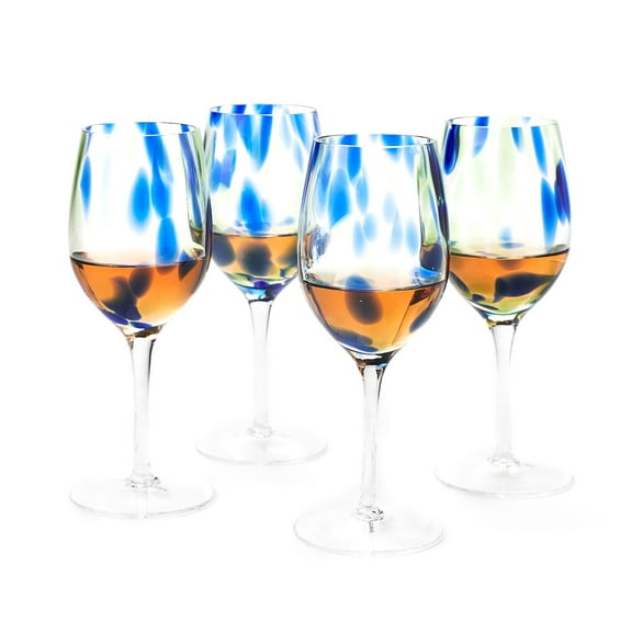 Blue Rose Polish Pottery Cobalt and Green Confetti Wine Glass Set