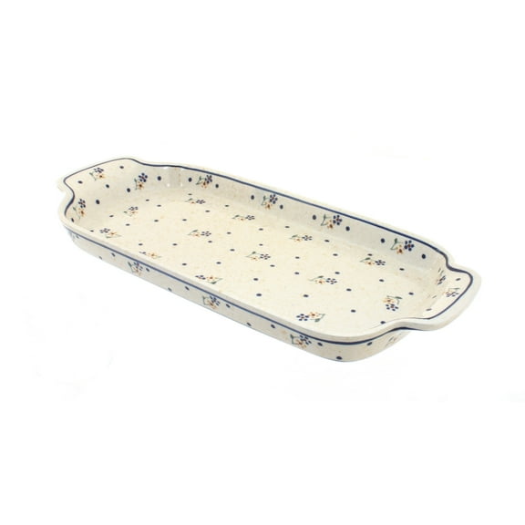 Blue Rose Polish Pottery Country Meadow Bread Tray with Handles