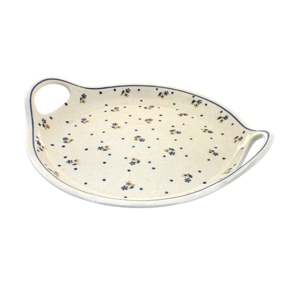 Blue Rose Polish Pottery Country Meadow Round Serving Tray with Handles