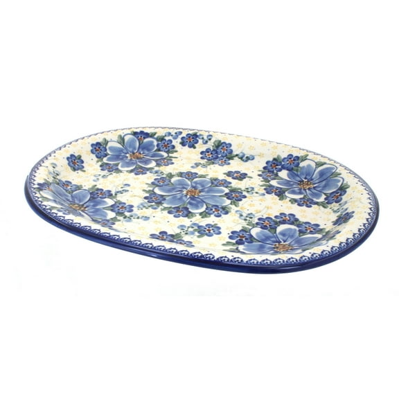 Blue Rose Polish Pottery Daisy Surprise Large Oval Platter