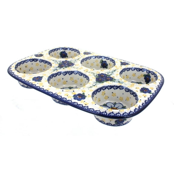 Blue Rose Polish Pottery Daisy Surprise Muffin Pan