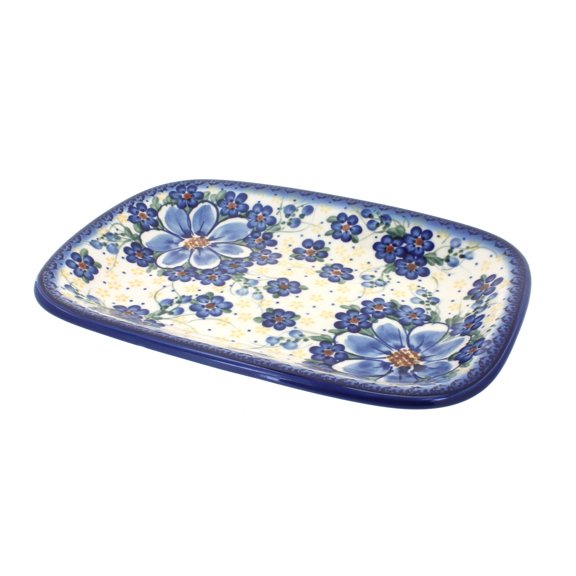 Blue Rose Polish Pottery Daisy Surprise Small Rectangular Serving Platter