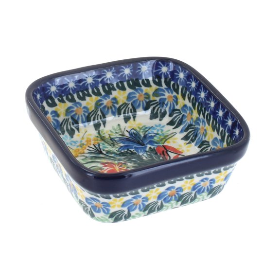 Blue Rose Polish Pottery Day Lily Bouquet Small Square Dish