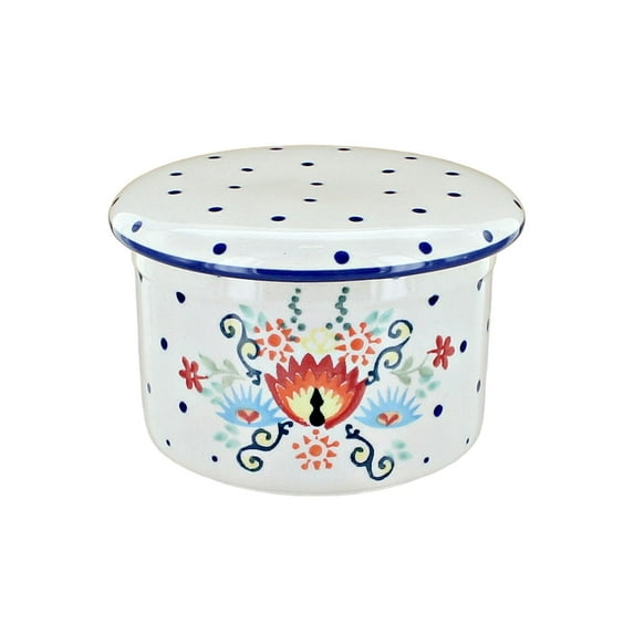 Blue Rose Polish Pottery Desert Flower French Butter Dish