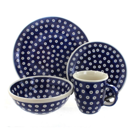 Blue Rose Polish Pottery Dots 4 PC Place Setting - Service for 1
