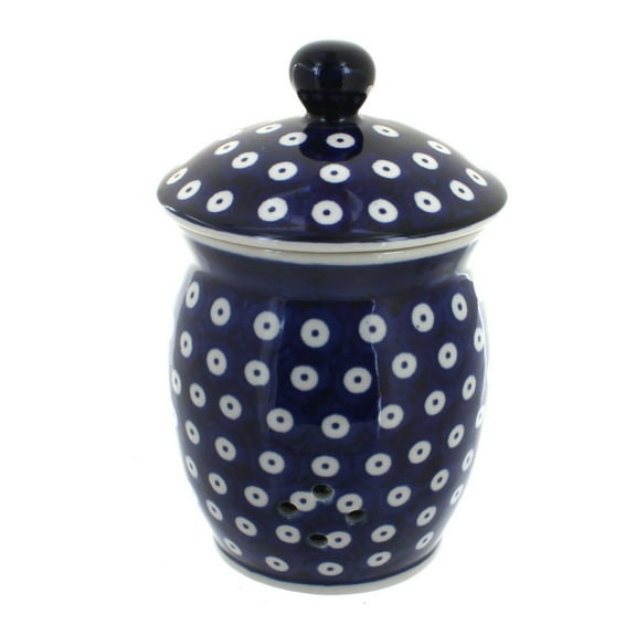 Blue Rose Polish Pottery Dots Garlic Keeper