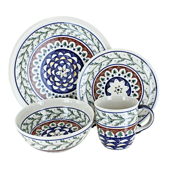 Blue Rose Polish Pottery Evergreen 16 Piece Dinner Set