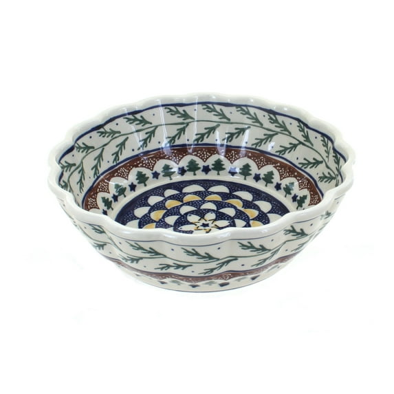 Blue Rose Polish Pottery Evergreen Medium Scallop Bowl