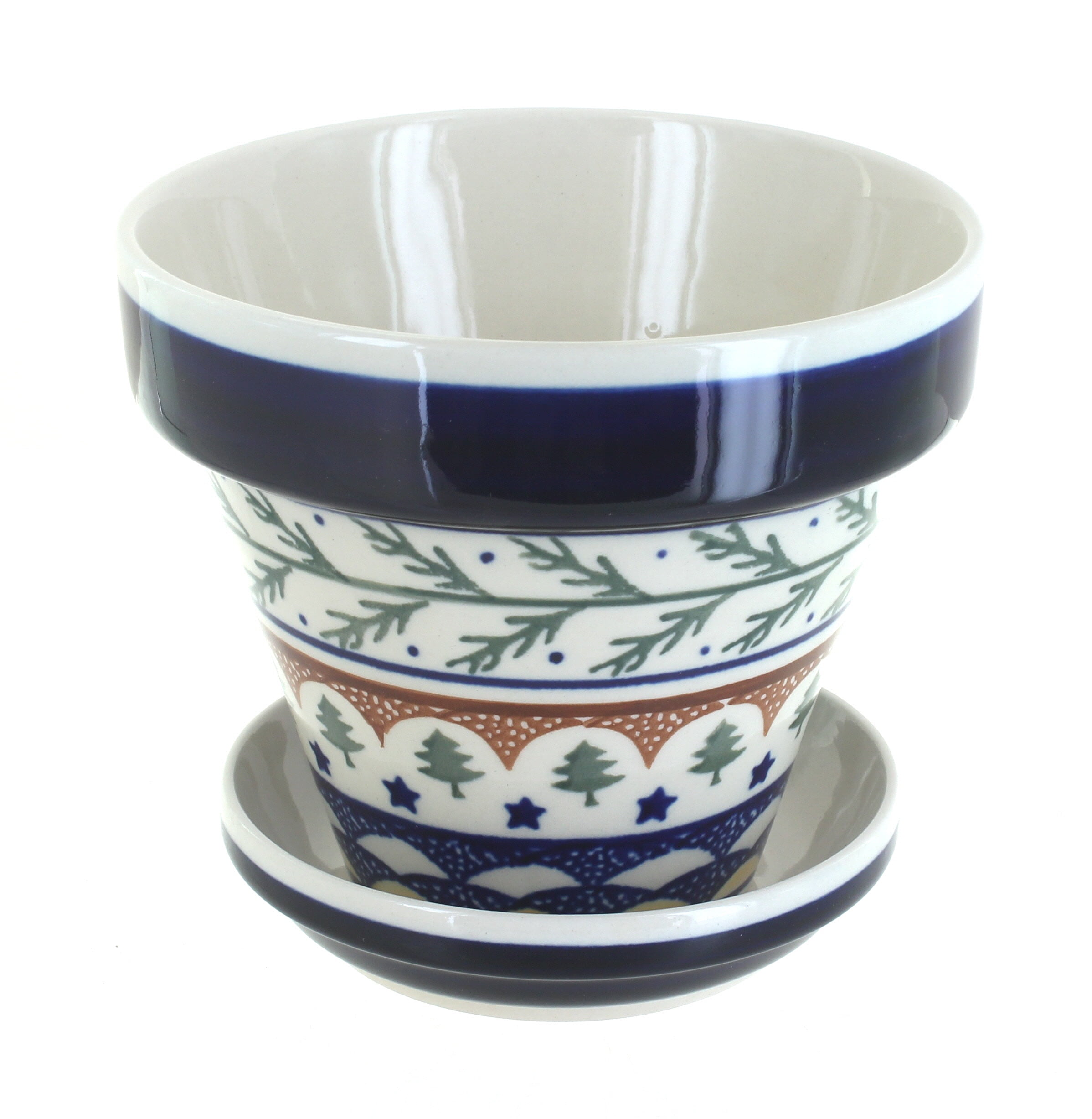 LE TAUCI 4.3+5.3+6.8 Inch Ceramic Plant Pots with Drainage Hole and Saucer,  Set of 3, Sapphire Blue 