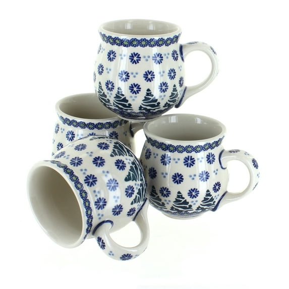 Blue Rose Polish Pottery Festive Fir 4 PC Bubble Mug Set