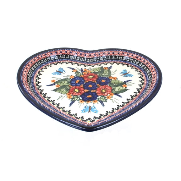 Blue Rose Polish Pottery Floral Butterfly Heart Plate