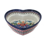 Blue Rose Polish Pottery Floral Butterfly Large Heart Bowl