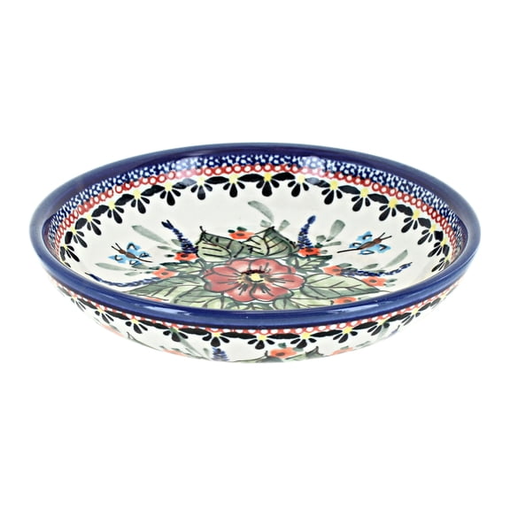 Blue Rose Polish Pottery Floral Butterfly Large Shallow Dish