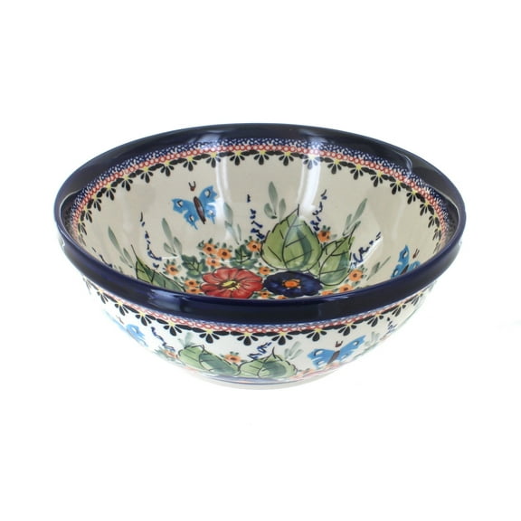 Blue Rose Polish Pottery Floral Butterfly Medium Serving Bowl