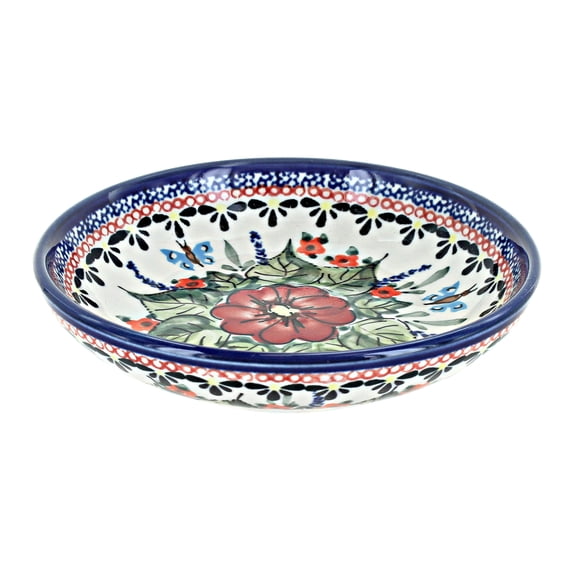 Blue Rose Polish Pottery Floral Butterfly Medium Shallow Dish