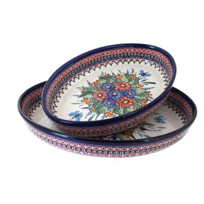 Blue Rose Polish Pottery Floral Butterfly Oval Baker Set