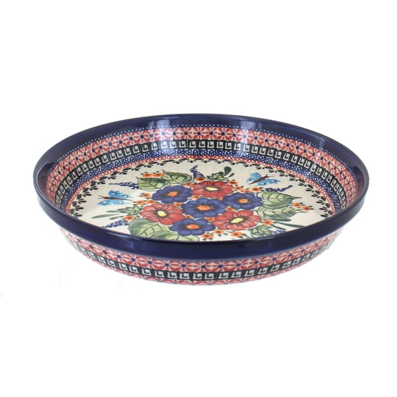 Blue Rose Polish Pottery Floral Butterfly Pie Plate