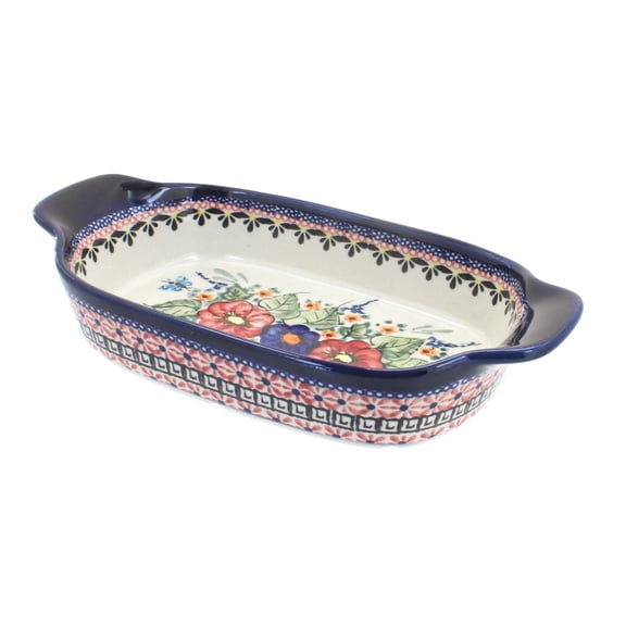 Blue Rose Polish Pottery Floral Butterfly Rectangular Serving Dish