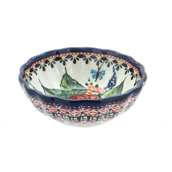Blue Rose Polish Pottery Floral Butterfly Small Scallop Dish