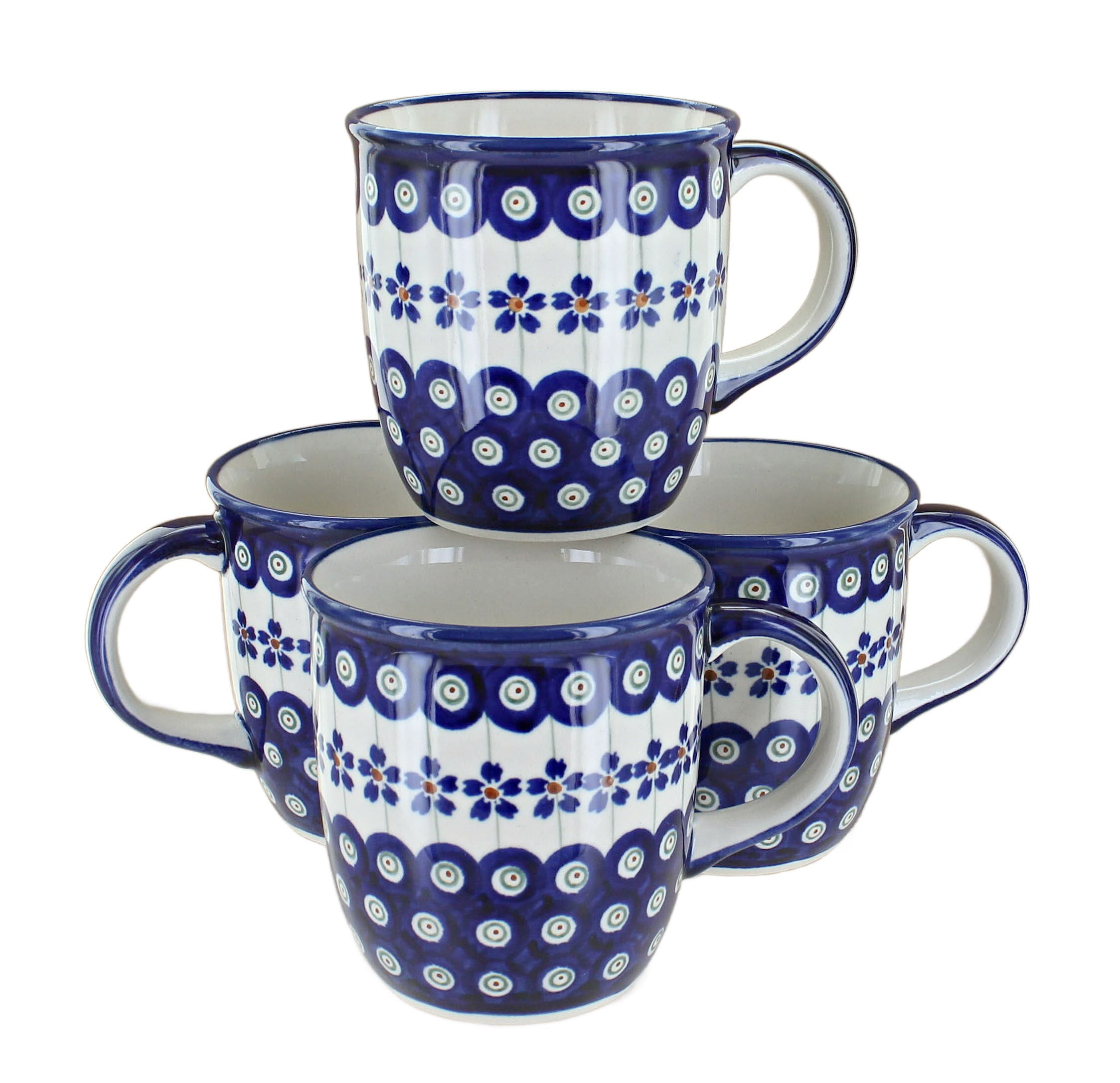 Polish Pottery Red Daisy Large Coffee Mug - 14 Oz, Handmade In Poland, Microwave & Dishwasher Safe