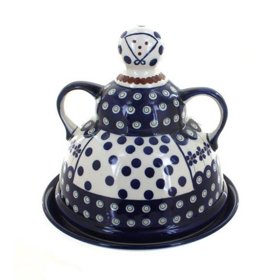 Blue Rose Polish Pottery Flowering Peacock Cheese Lady