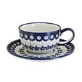 thumbnail image 1 of Blue Rose Polish Pottery Flowering Peacock Cup & Saucer, 1 of 2